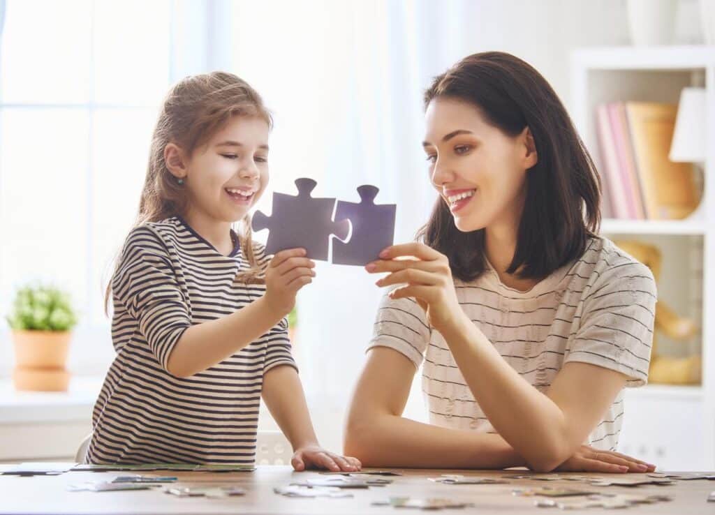 Mother and Daughter do Puzzles 